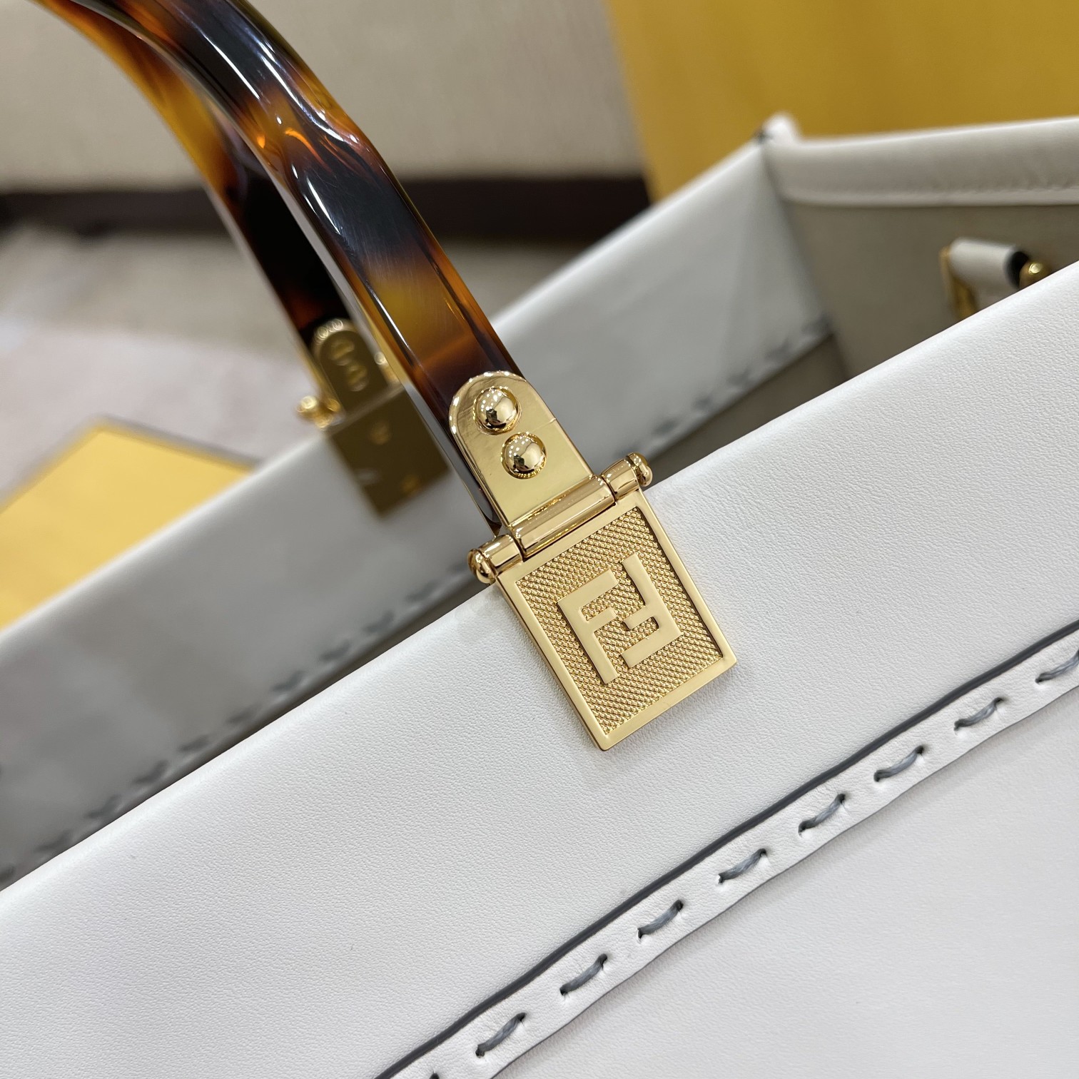 Fendi Medium Sunshine Shopper White Leather Bag 